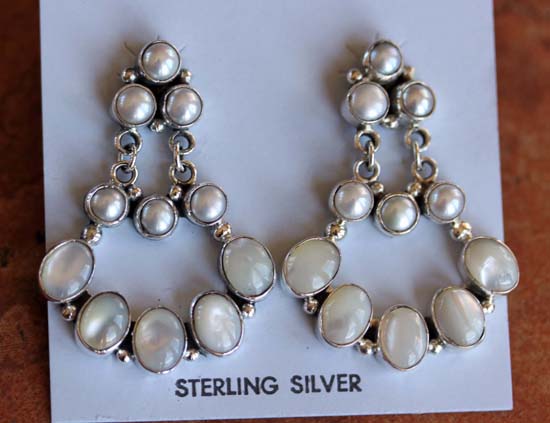 Navajo Silver Pearl Earrings by Nakai