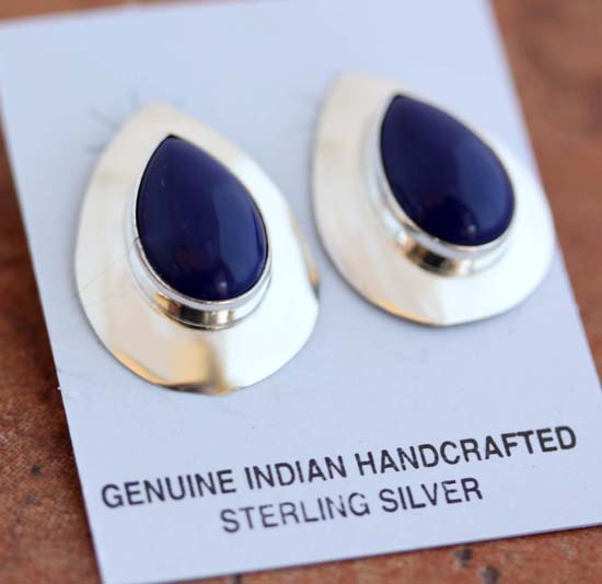 Navajo Lapis Tear Drop Earrings by Nancy Wilson