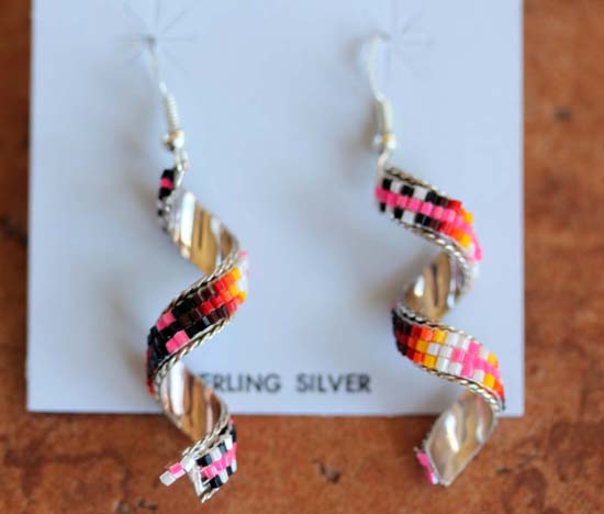 Navajo Silver Beaded Spiral Earrings