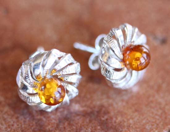 Sterling Silver Baltic Amber Flower Earrings