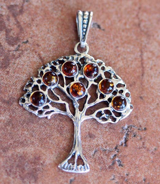 Sterling Silver Baltic Amber Tree of Life Pendant