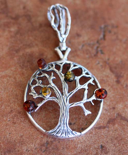 Sterling Silver Baltic Amber Tree of Life Pendant