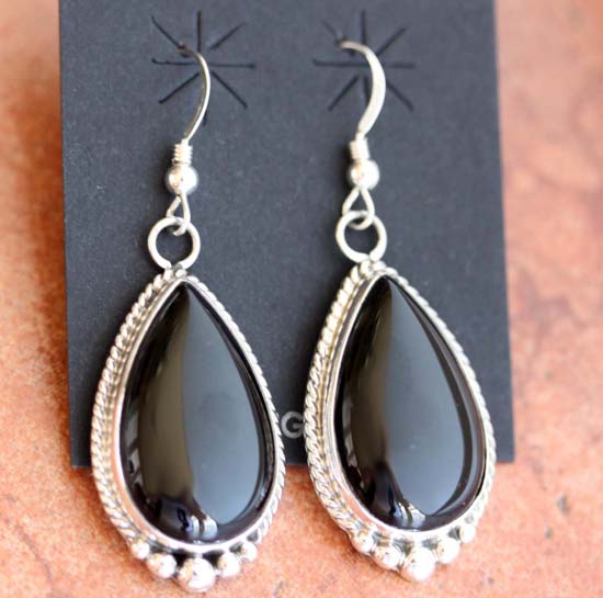 Navajo Silver Onyx Earrings