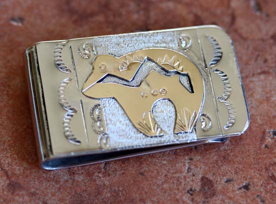 Navajo Silver Gold Bear Money Clip by RJ