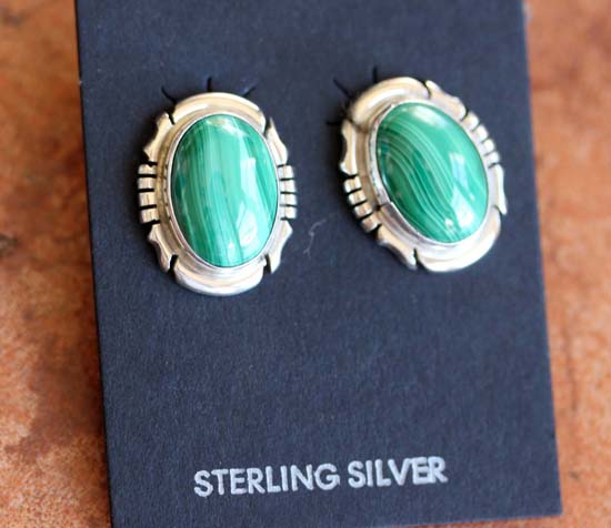 Navajo Silver Malachite Earrings