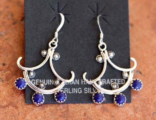 Navajo Silver Lapis Tear Drop Earrings