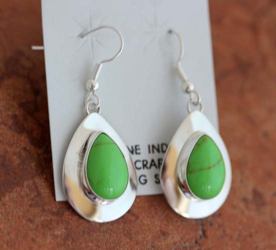 Navajo Gaspeite Tear Drop Earrings by Nancy Wilson