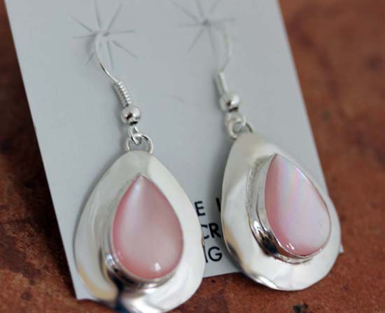 Navajo Mother of Pearl Tear Drop Earrings by N Wilson