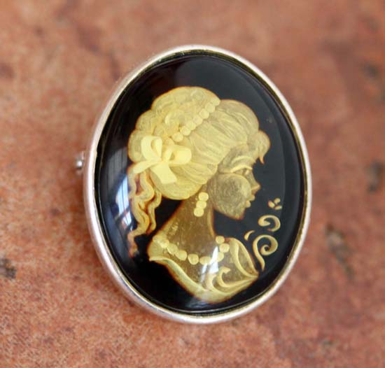 Sterling Silver Baltic Amber Hand Carved Cameo Pin/Pendant