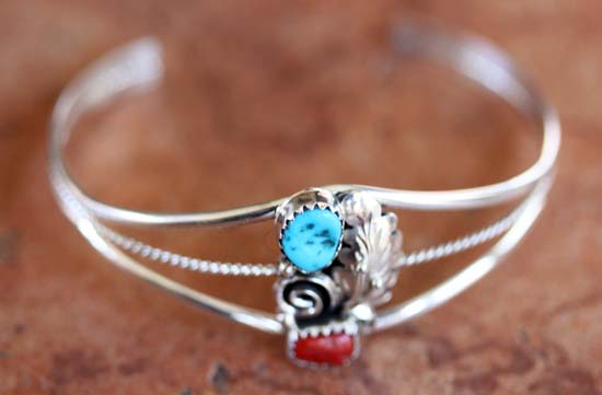 Navajo Sterling Turquoise Coral Bracelet