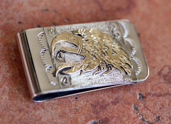 Navajo Silver Gold Eagle Money Clip by RJ