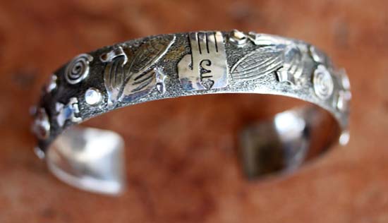 Navajo Silver Petroglyph Bracelet by Skeets