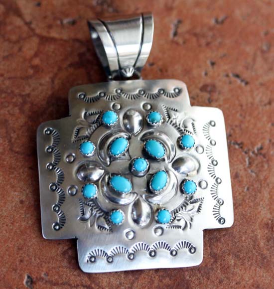 Navajo Sterling Turquoise Cross Pendant