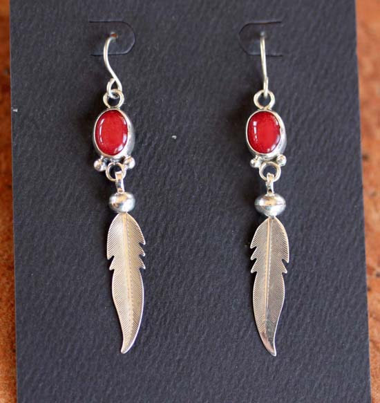 Navajo Sterling Coral Earrings by Nakai