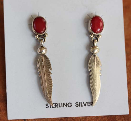 Navajo Sterling Coral Earrings by Nakai