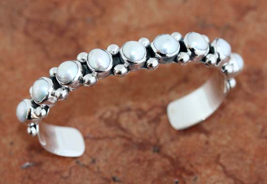 Navajo Sterling Silver Freshwater Pearl Bracelet