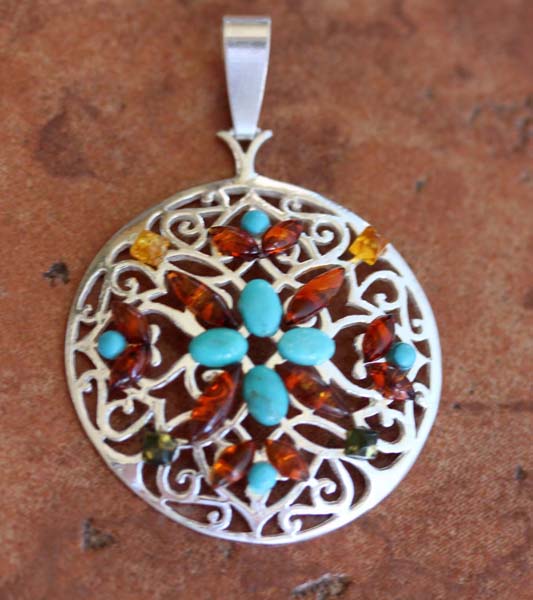 Sterling Silver Baltic Amber Turquoise Pendant