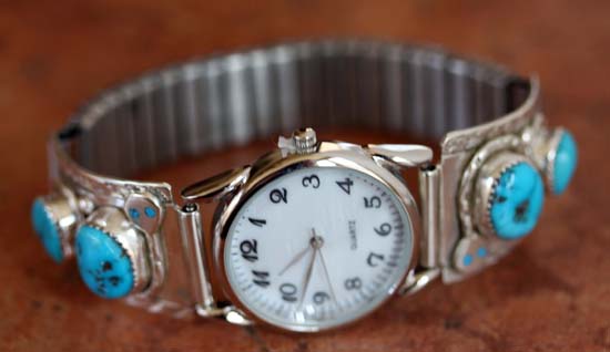 Zuni Silver Turquoise Men's Watch by Effie C