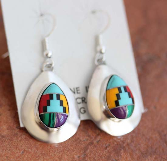 Navajo Multi_Stone Inlay Tear Drop Earrings