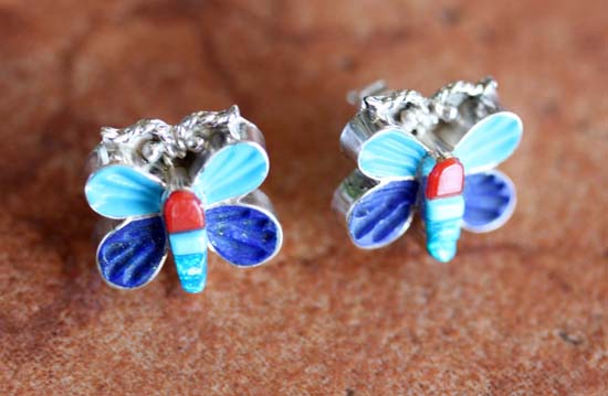 Zuni Silver Multi_Stone Butterfly Earrings