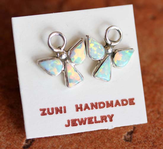 Zuni Silver Created Opal Angel Earrings