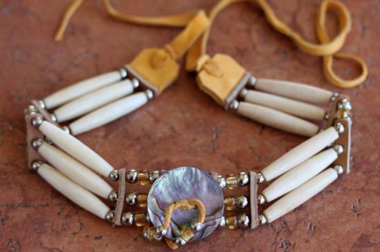 Navajo Beaded Choker Feather Necklace