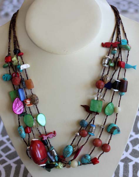 Navajo Fetish Beaded 5 Strand Necklace