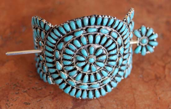 Navajo Silver Turquoise Cluster Barrette