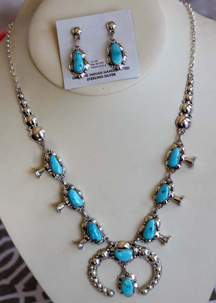 Navajo Silver Turquoise Necklace by Clem Nalwood