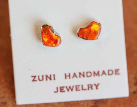 Zuni Silver Created Opal Heart Earrings