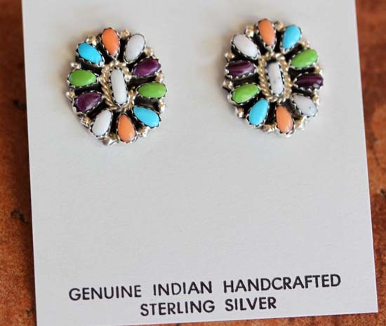 Navajo Sterling Multi_Stone Cluster Earrings