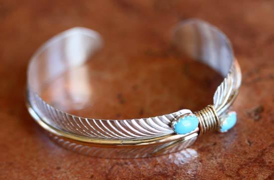 Navajo Sterling Silver Turquoise Feather Bracelet