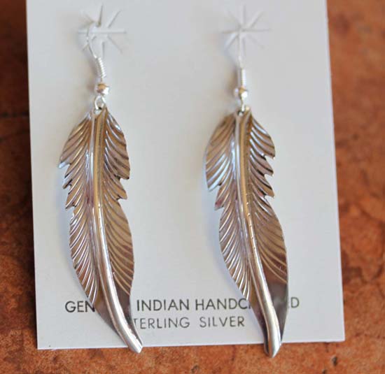 Navajo Silver Feather Earrings