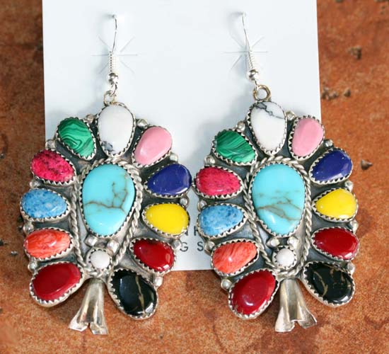 Navajo Sterling Multi_Stone Cluster Earrings