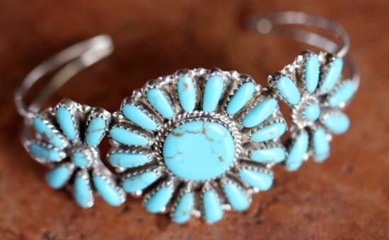 Navajo Silver Turquoise Cluster Bracelet