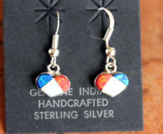 Zuni Silver Created Opal Heart Earrings