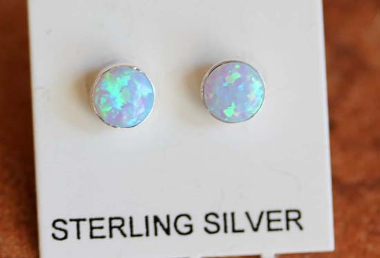 Zuni Silver Created Opal Earrings