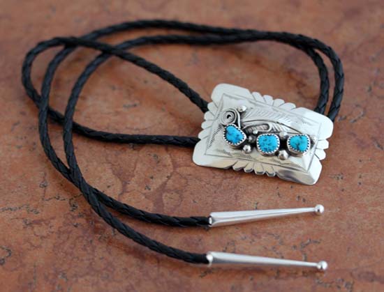 Navajo Silver Turquoise Bolo Tie