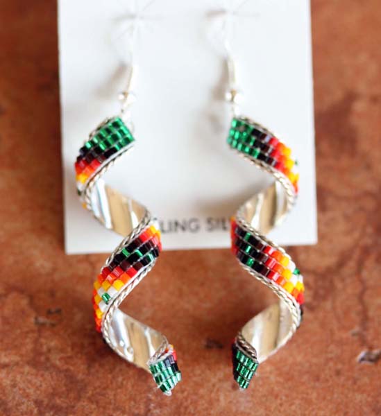 Navajo Silver Beaded Spiral Earrings