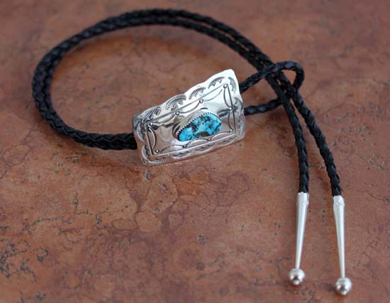 Navajo Silver Turquoise Bolo Tie