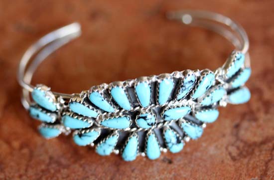 Navajo Silver Turquoise Cluster Bracelet