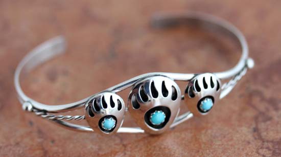 Navajo Sterling Silver Turquoise Bear Paw Bracelet