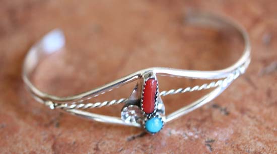 Navajo Sterling Turquoise Coral Bracelet