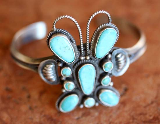 Navajo Silver Turquoise Butterfly Bracelet