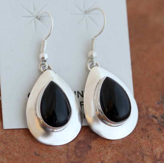 Navajo Onyx Tear Drop Earrings by Nancy Wilson