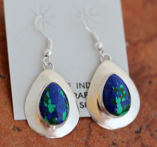 Navajo Azurite Malachite Tear Drop Earrings by Nancy Wilson