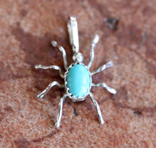 Navajo Silver Turquoise Spider Pendant