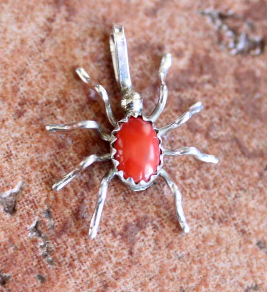 Navajo Silver Coral Spider Pendant