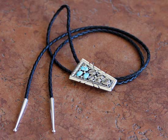 Navajo Silver Turquoise Bolo Tie