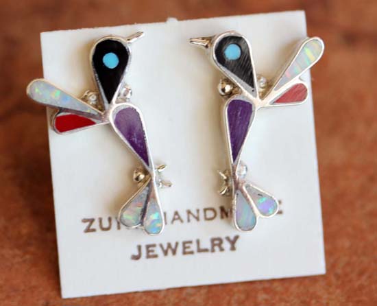 Zuni Silver Multi_Stone Bird Earrings